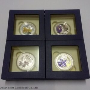 Commemorative Coin Thailand Orchids, Color Printed in polished silver, set of 4 coins