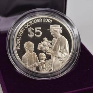2001 - New Zealand Silver $5 Proof Coin - Royal Visit