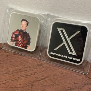 2023 - 1 OZ .999 Fine Silver Square Bar Colorized Elon Musk X Logo Back - Ltd Ed. #/250