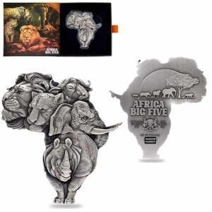 2022 - 1 Oz Silver Coin Chad 5000 CFA Francs Big Five Africa Shaped High Relief