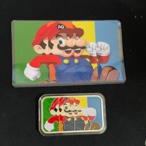 Mario Running Quad CoLoR- 1 oz troy .999 Fine Silver Enameled Bullion Bar w. COA