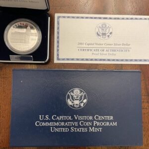 2001 US Capitol Visitor Center Silver Dollar Proof Silver Dollar Box and COA