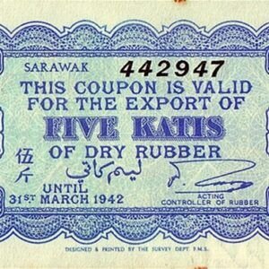 1942 Sarawak Rubber Export Coupon 5 Katis