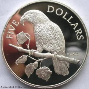 1996 Kaka Bush Parrot 5 Dollars Silver Coin, Proof