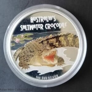 2009 Australia Saltwater Crocodile 1 Oz Silver Proof Coin with Color.