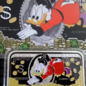 Rare 1 oz. Disney .999 Fine Silver Color Hand Enamel Bar w COA DJ Scrooge McDuck
