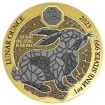 2023 - 1 Oz Silver 50 Francs Rwanda YEAR OF THE RABBIT Gilded Ruthenium Coin - 222/1000 - Image 2