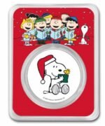 2023 - Peanuts® Snoopy Santa Holding Woodstock Colorized .999 Silver TEP & Velvet Bag - Image 2