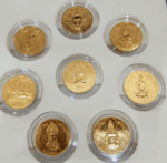 A set of 8 commemorative coins, 8 days of birth, made of cupronickel, gold plated, packed in a leather box with a certificate from the Treasury Department. - Image 3