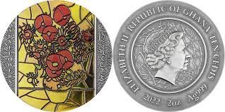 2022 - Sunflowers Vincent Van Gogh Art 2oz Silver Coin 10 Cedis