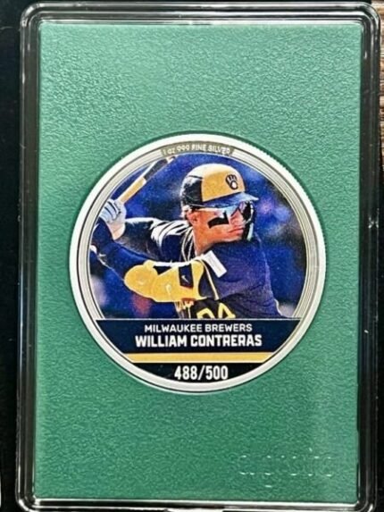 2024 Agoro MAJOR LEAGUE BASEBALL Silver Trading Coins Emerald Mintage - William Contreras #488 Milwaukee Brewers