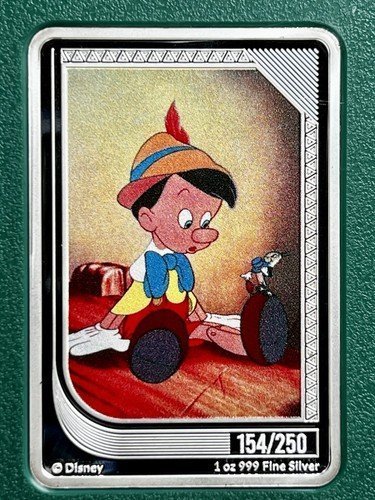 Disney Classics Mint Trading Coin PINOCCHIO Agoro #154/250 Agoro 1oz Silver